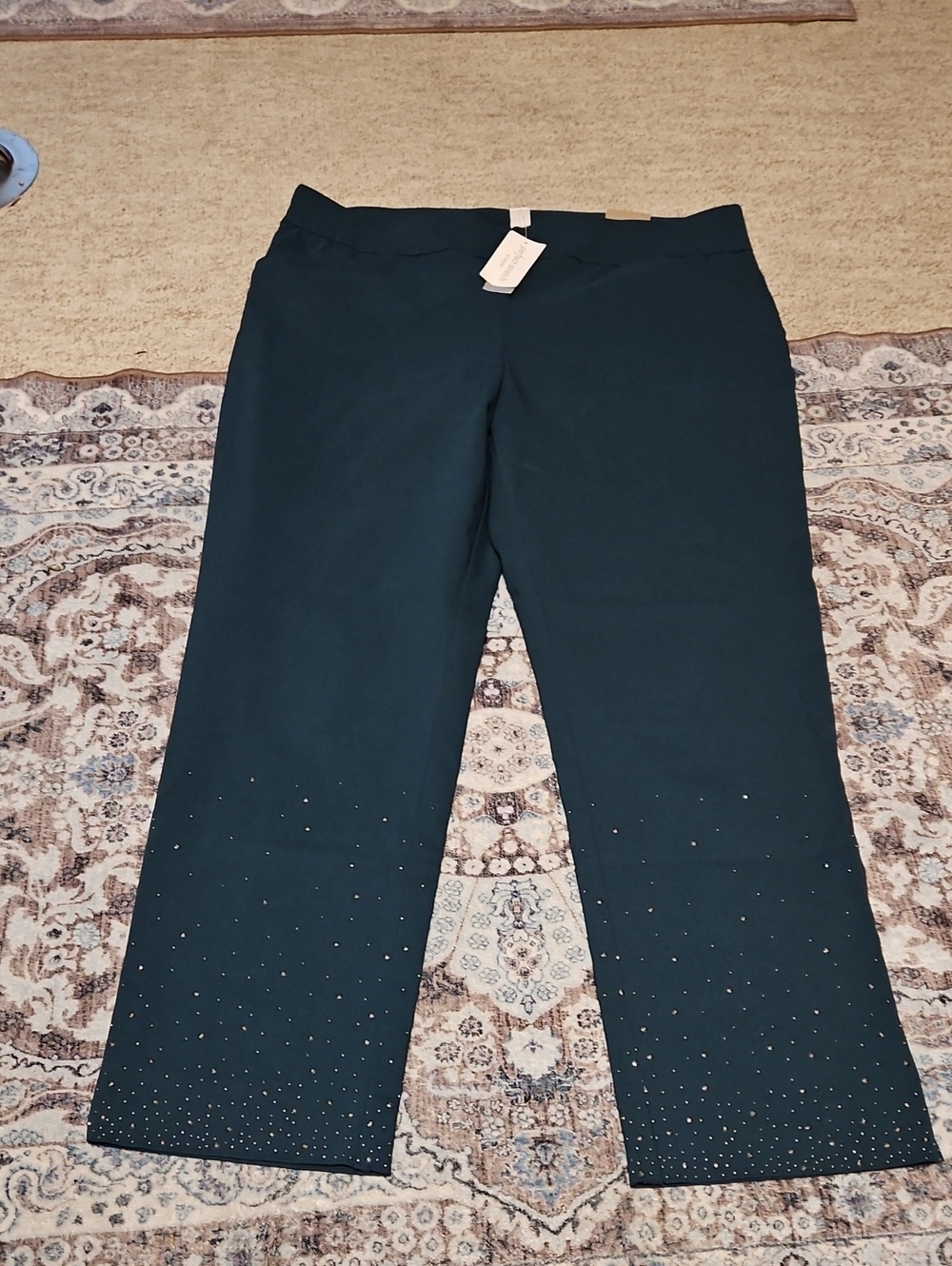 Chico's Green Slim Ankle Fit  Embellished Hem Pants
